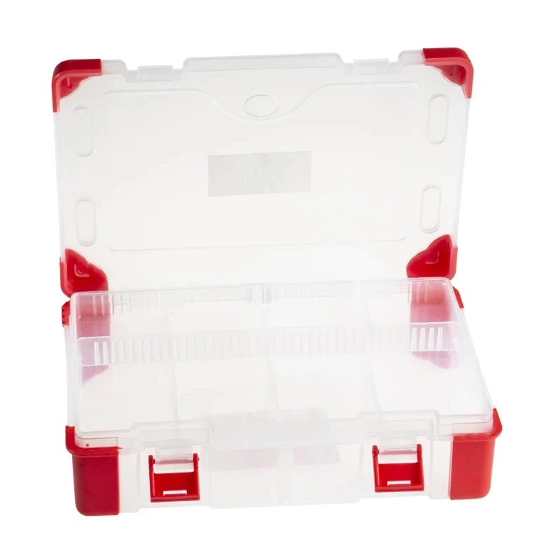 RS PRO Adjustable Compartments 9 Cell Transparent Red Polypropylene Compartment Box 60 mm x 235 mm x 165 mm 124-6592