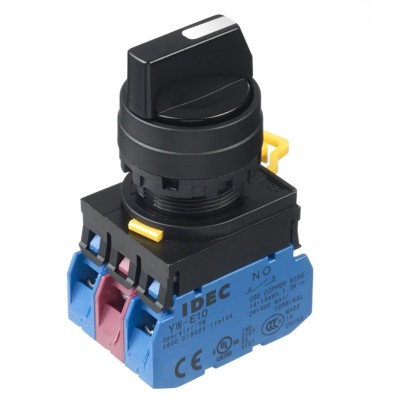 Idec Spring Return Selector Switch DPDT 3 Positions 22 mm Cutout Diameter YW1S-33E21