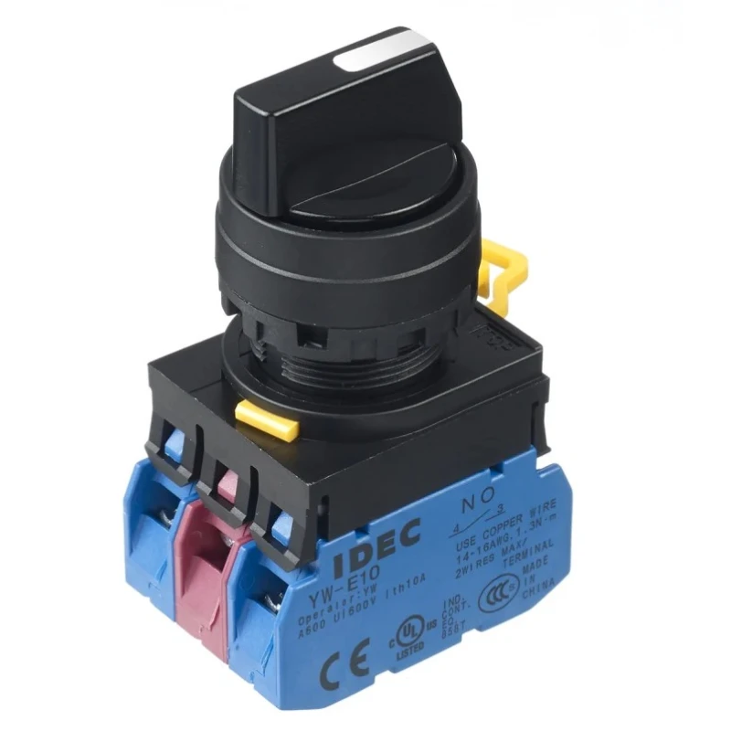 Idec Spring Return Selector Switch DPDT 3 Positions 22 mm Cutout Diameter YW1S-33E21