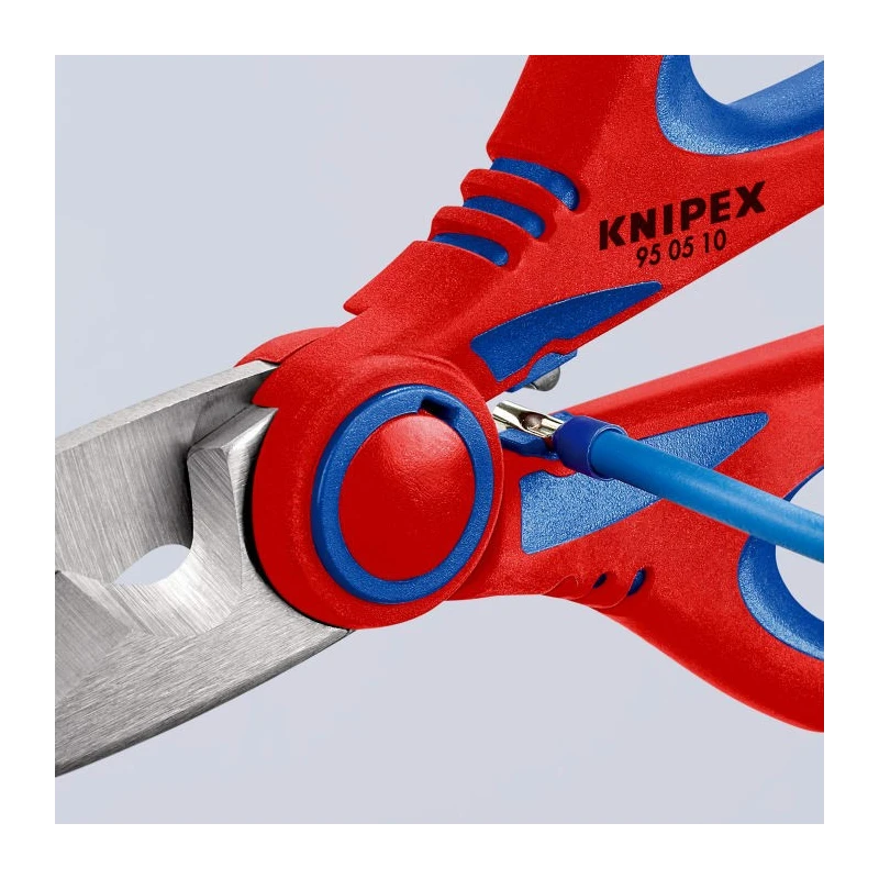 Knipex 160mm Stainless Steel Electricians Scissor Bi-Material Handle Blue, Red 95 05 10 SB