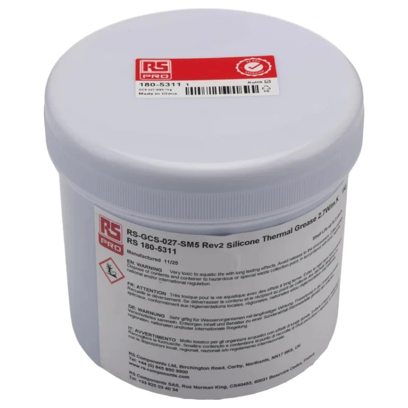 RS PRO Silicone Thermal Grease 1 kg Pail Thermal Conductivity 2.7 W/m·K -30°C to 230°C GCS027SM5