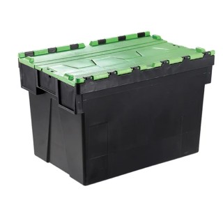 RS PRO 65L Green Polypropylene Attached Lid Container 600 mm x 400 mm x 365 mm 178-3354
