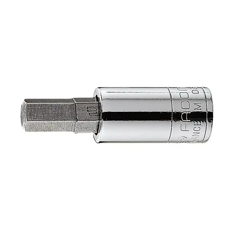 Facom 1/4 in Drive 4 mm 6 Point Square Socket, Bright Chrome with Phosphate Finish, 37mm Overall Length RT.4