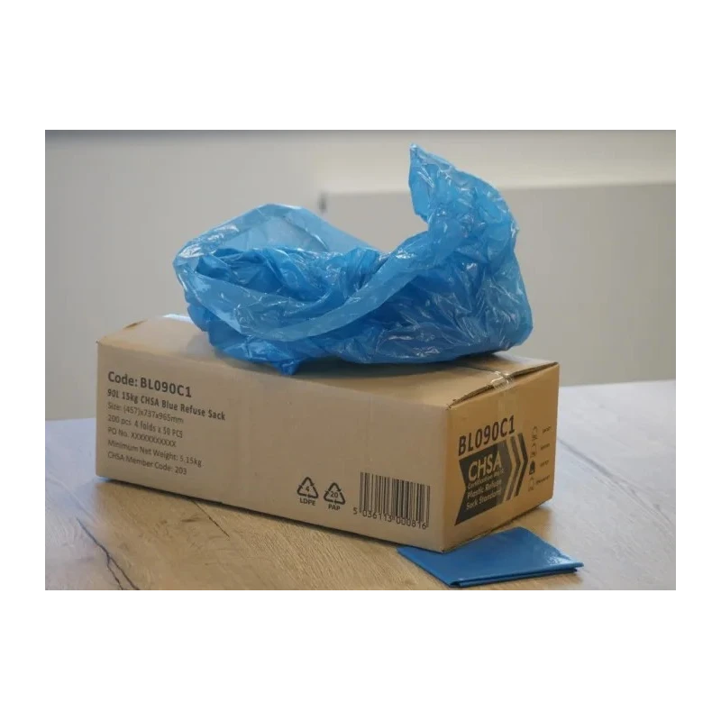 RS PRO Blue Polythene Refuse Sack 90L Capacity 22μm Thickness, 200 Per Pack BL090C1