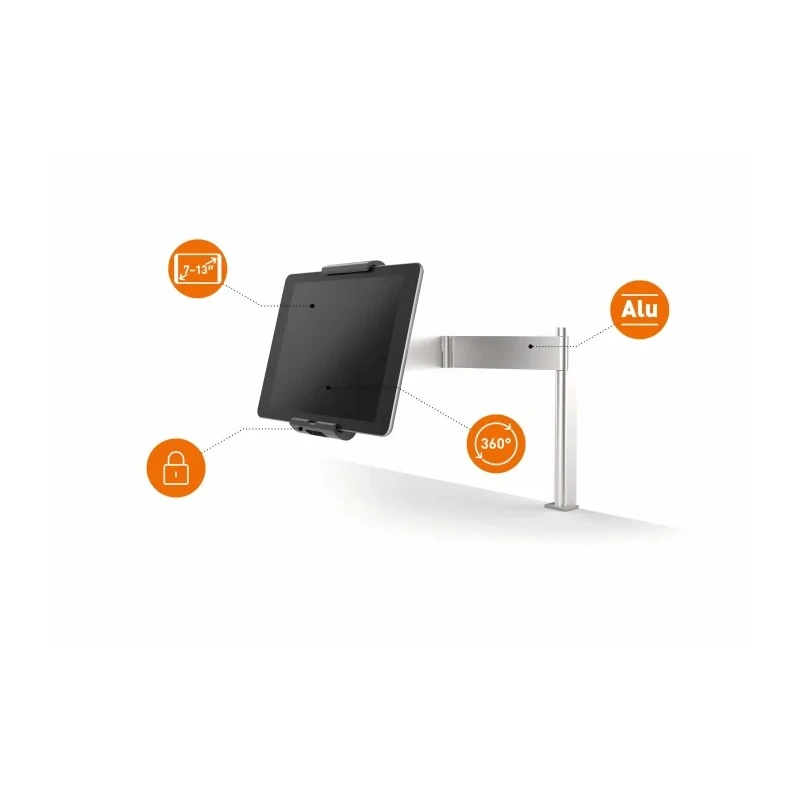 Durable Aluminium Tablet Stand Clamp for Tablets 7" to 13", Tilt Adjustable, Anti-Theft, Germany 893123