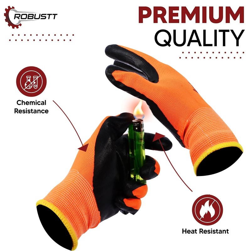 Buy Robustt Orange on Black Front Coated Safety Gloves Pack of 24