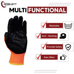 Buy Robustt Orange on Black Front Coated Safety Gloves Pack of 24