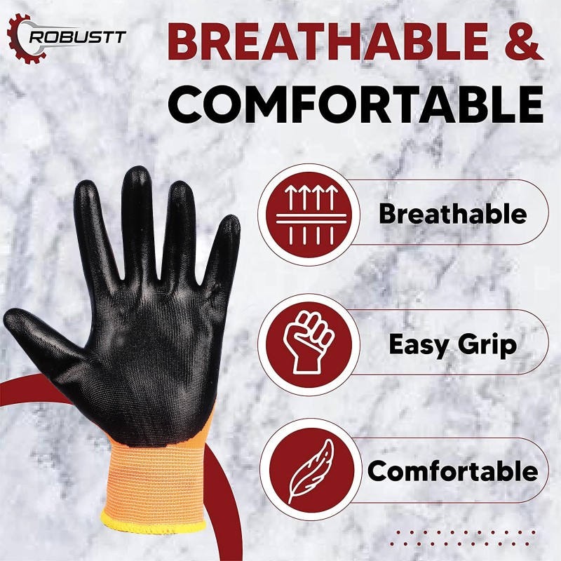 Buy Robustt Orange on Black Front Coated Safety Gloves Pack of 24