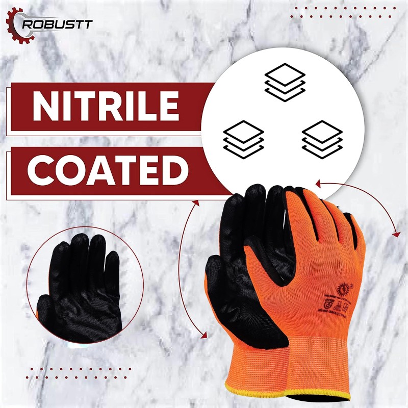 Buy Robustt Orange on Black Front Coated Safety Gloves Pack of 24