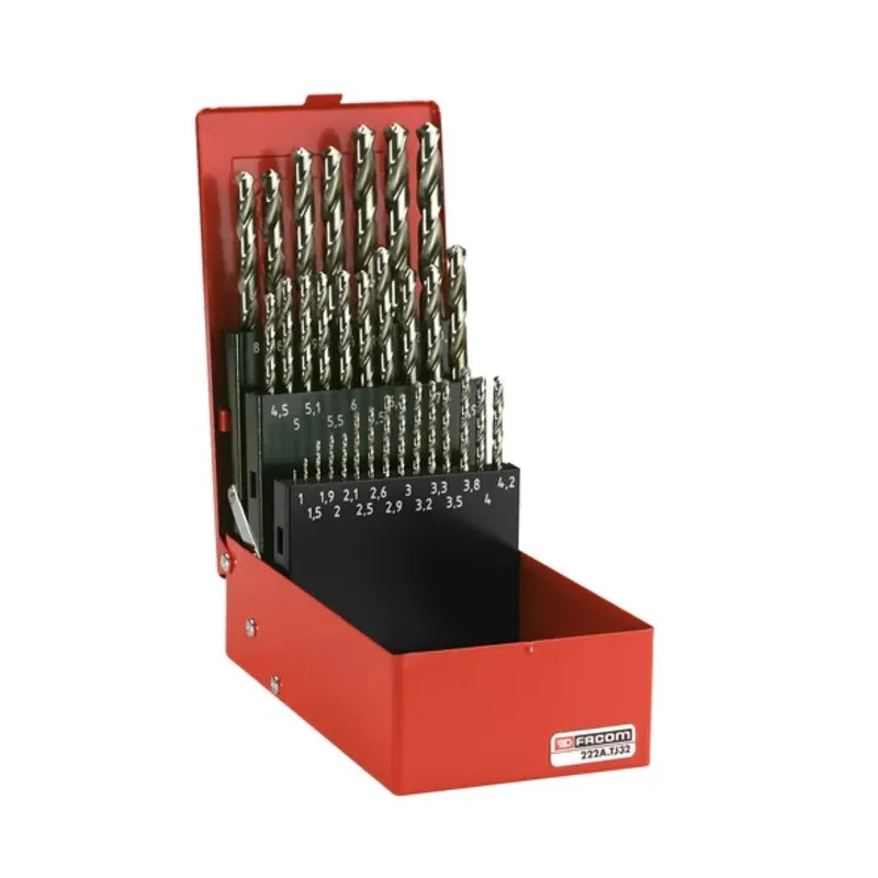 Facom 19-Piece Twist Drill Bit Set Steel Stainless Steel Grey Cast-Iron Aluminium Alloy 1 mm to 10 mm 222A.TJ19