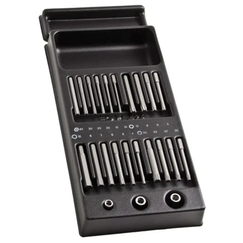 Facom Hex Torx Screwdriver Bit Set 20 Pieces Steel, Sizes 4-10 mm, M5-M10 mm, T30-T50 mm, TT10-TT40 mm MOD.E20L