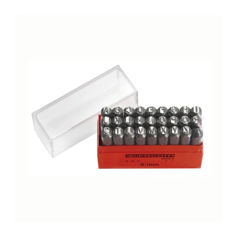 Facom 8 mm Character Height 26 Piece Engraving Letter Punch Set, Carbon Steel, 83 mm Punch Length 292A.8