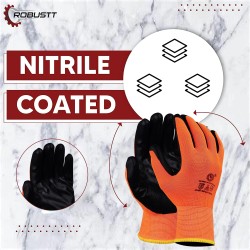 Buy Robustt Orange on Black Front Coated Safety Gloves Pack of 6