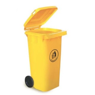 RS PRO 120L Yellow Flip Polypropylene Dustbin 120L Capacity Wheeled Flip Lid 935mm Height 560mm Depth 480mm Width 236-4382
