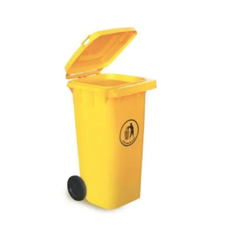 RS PRO 120L Yellow Flip Polypropylene Dustbin 120L Capacity Wheeled Flip Lid 935mm Height 560mm Depth 480mm Width 236-4382
