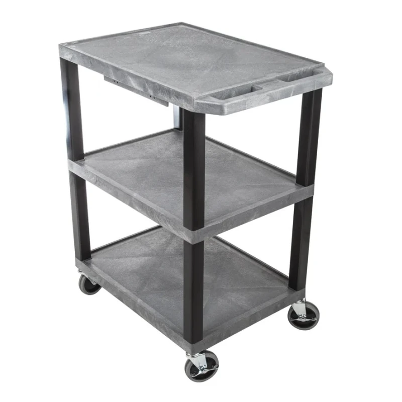 RS PRO 3 Shelf Polyethylene Castor Trolley 150 kg Load Capacity, 670 mm Length, 460 mm Width, Rubber Wheel Castors 444-2391