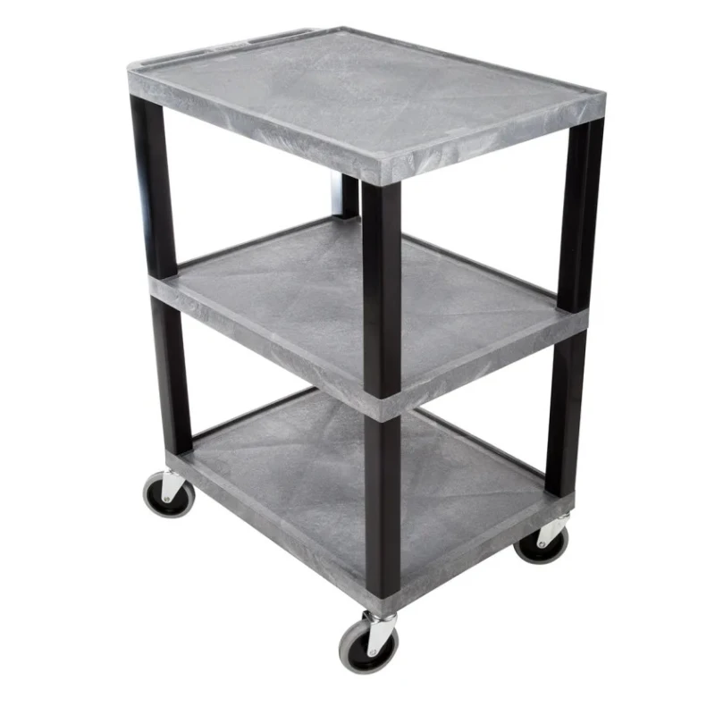 RS PRO 3 Shelf Polyethylene Castor Trolley 150 kg Load Capacity, 670 mm Length, 460 mm Width, Rubber Wheel Castors 444-2391