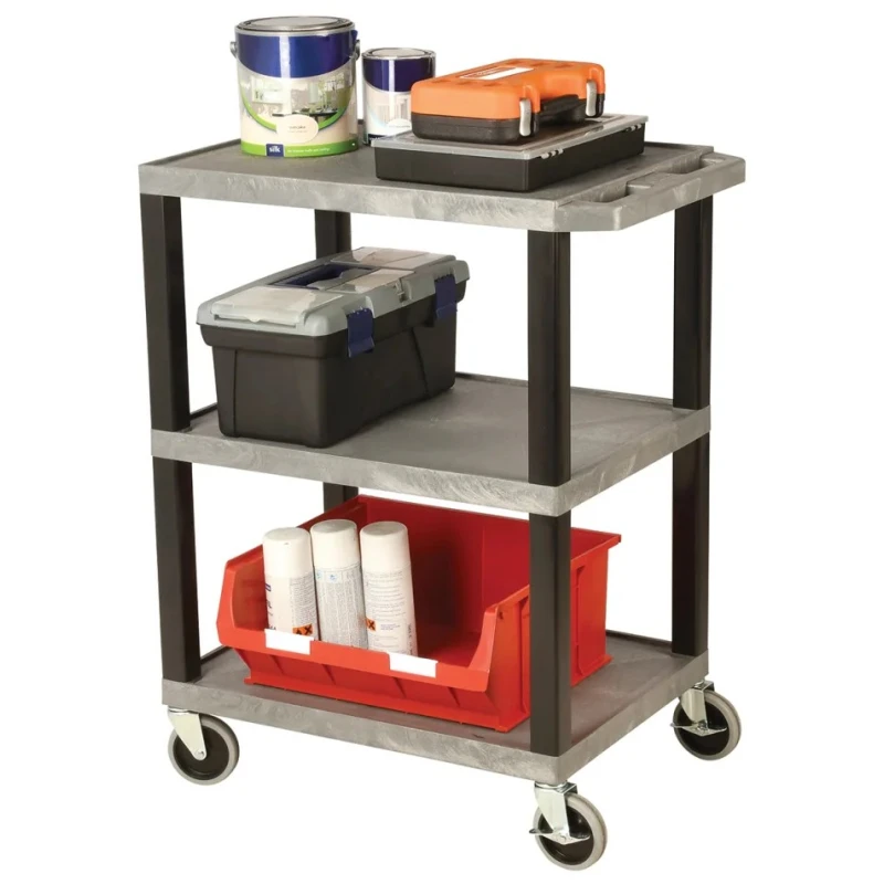 RS PRO 3 Shelf Polyethylene Castor Trolley 150 kg Load Capacity, 670 mm Length, 460 mm Width, Rubber Wheel Castors 444-2391
