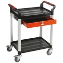 RS PRO 2 Shelf Aluminium Frame Rubber Wheel Trolley with Lockable Drawer, 630 mm Platform Length, 100 kg Load 669-3765
