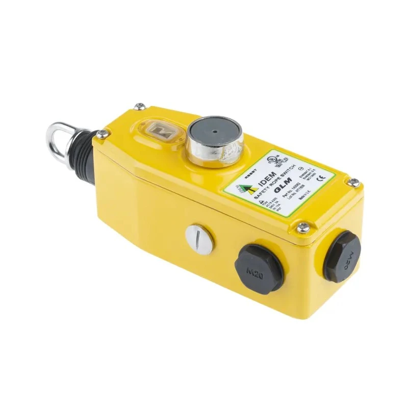 IDEM GLM Rope Pull Switch 205 mm, Straight, 2 NO/2 NC, IP67, Die Cast Aluminium Housing 143052