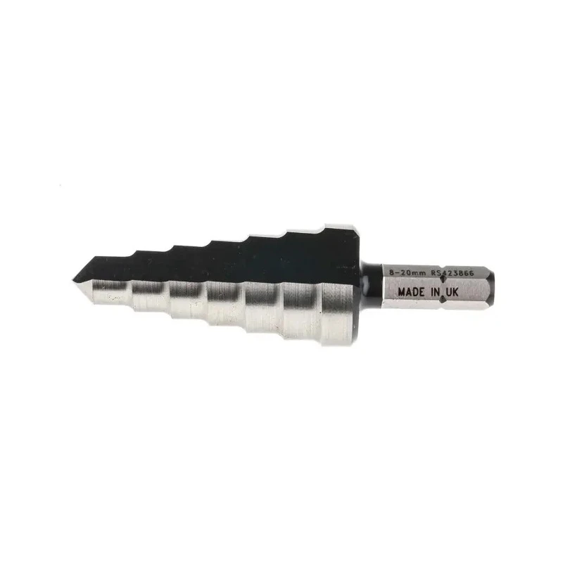 RS PRO High-Speed Steel Step Drill Bit 8 to 20 mm, 69 mm Overall Length, Hex Shank, Bright Finish 423-866