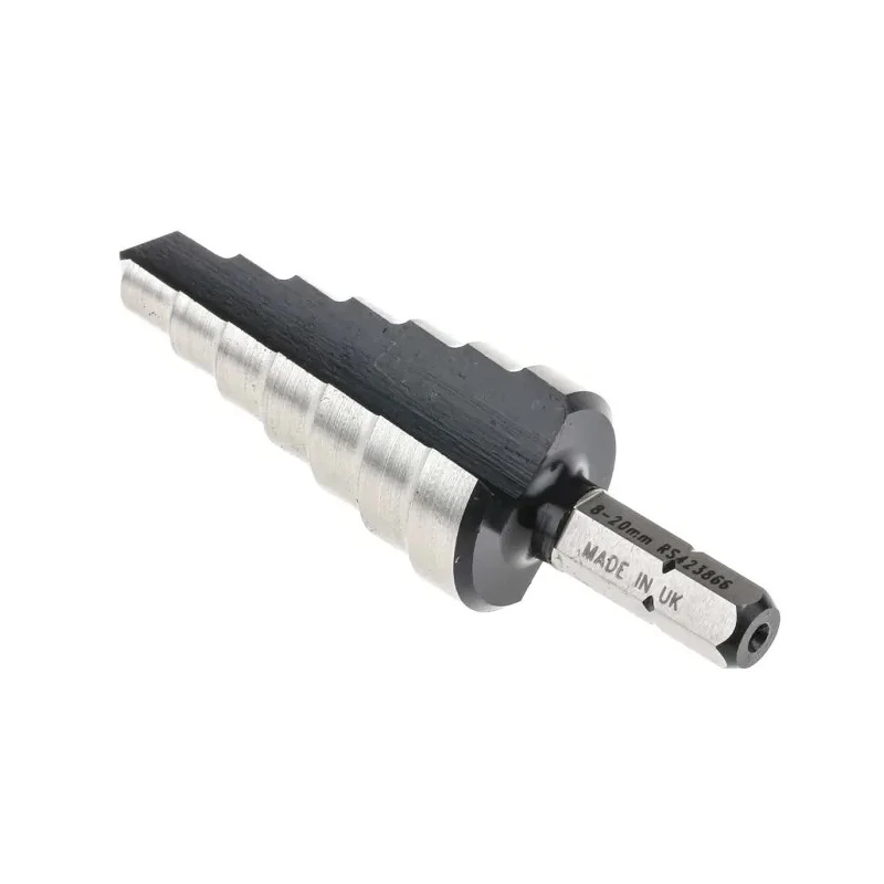 RS PRO High-Speed Steel Step Drill Bit 8 to 20 mm, 69 mm Overall Length, Hex Shank, Bright Finish 423-866