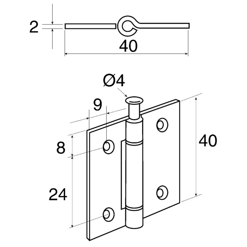 Pinet Zinc Plated Raw Nickel Plated Steel Butt Hinge 40mm x 40mm x 2mm 687-477