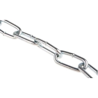 RS PRO Zinc Plated Steel Chain, 10 m Length, 42 mm Link Length, 6 mm Diameter, Load Capacity 140 kg 752-509