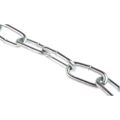 RS PRO Zinc Plated Steel Chain, 10 m Length, 42 mm Link Length, 6 mm Diameter, Load Capacity 140 kg 752-509