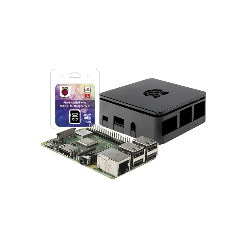 Raspberry Pi Raspberry Pi 3 B+ Single Board Computer 1GB RAM, Broadcom BCM2837B0 Quad-Core SoC, 64-bit RPi3B+_NOOBS_Case
