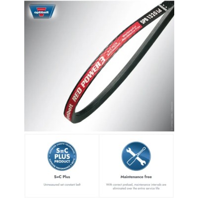 OPTIBELT RED POWER 3 Wedge Belt, SPA Section, Rubber Cord & Belt Material, 1475mm Outside Length, 1412mm Inside SPA 1457 RP