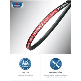 OPTIBELT RED POWER 3 Wedge Belt, Belt Section SPB, Outside Length 2382 mm, Inside Length 2300 mm, 16.3 mm Width SPB 2360 RP