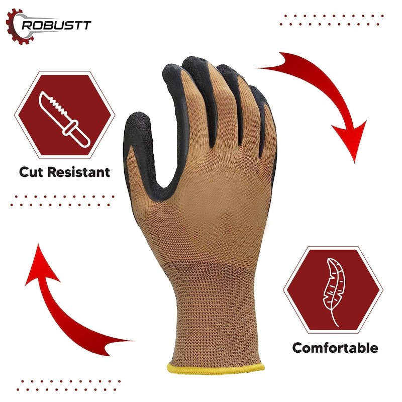 Buy Robustt Brown on Black Nylon Nitrile Gloves - Pack of 100