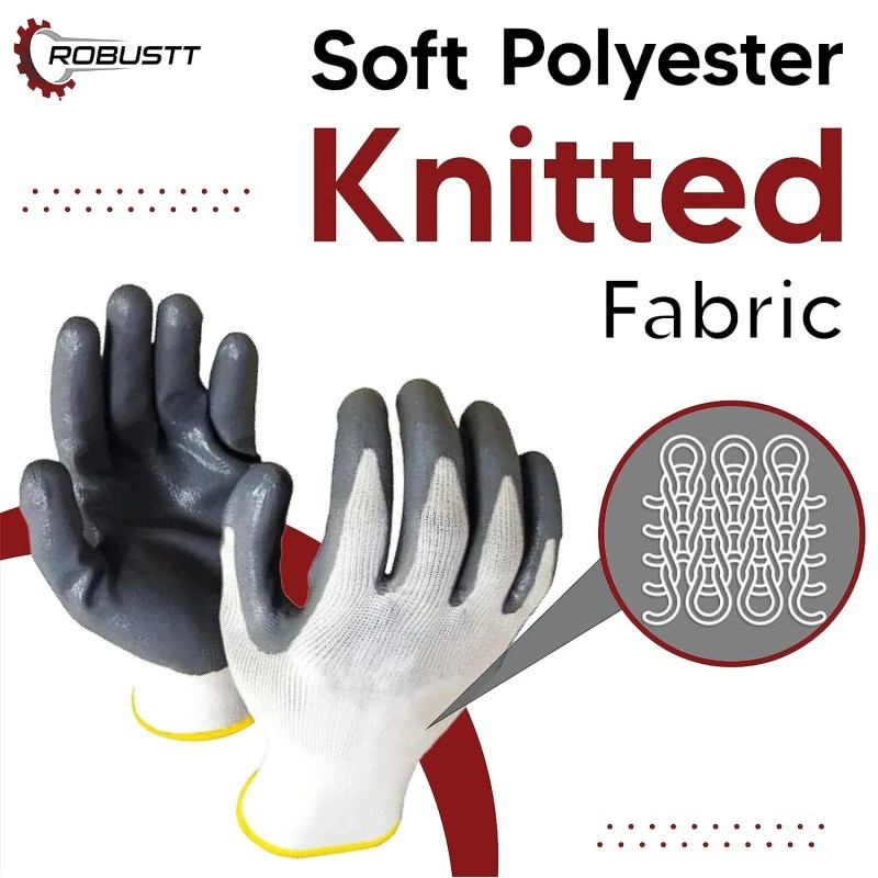 Buy Robustt White on Grey Nylon Nitrile Gloves - Pack of 100