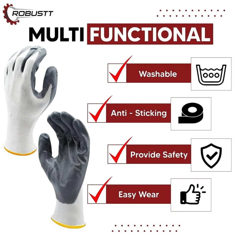 Buy Robustt White on Grey Nylon Nitrile Gloves - Pack of 100