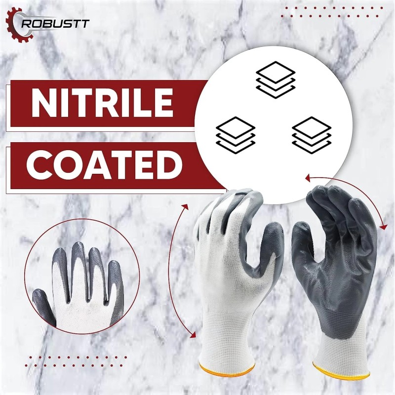 Buy Robustt White on Grey Nylon Nitrile Gloves - Pack of 100