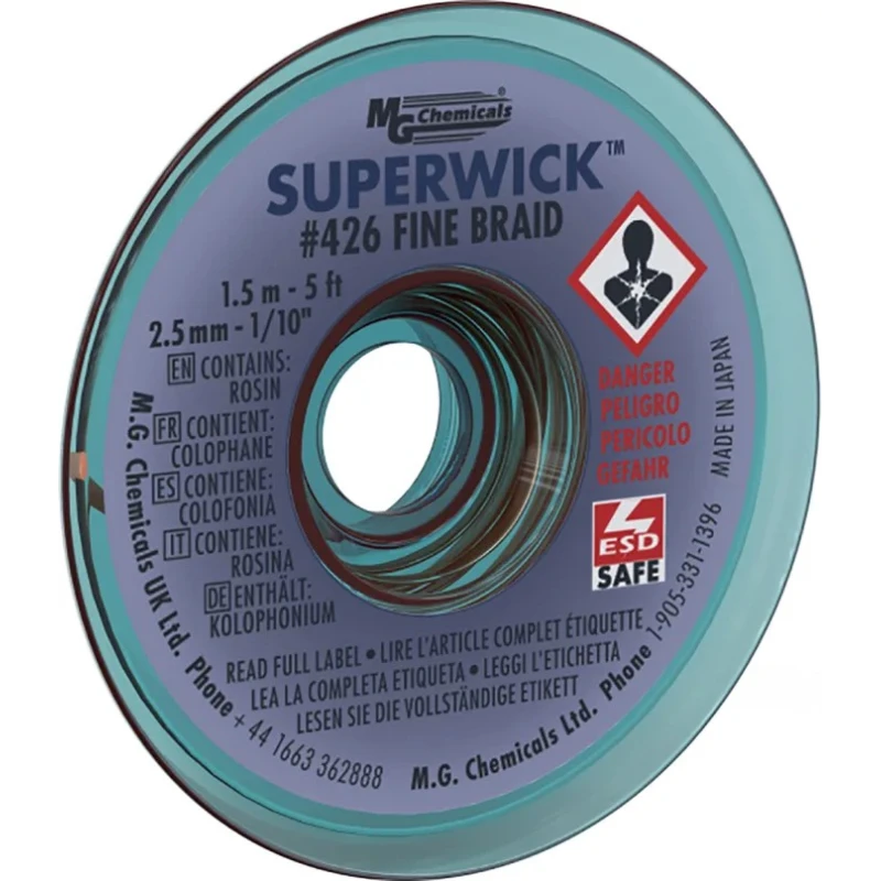 Super Wick De-Soldering Braid 1.5 m Length, 2.5 mm Width, Model 426