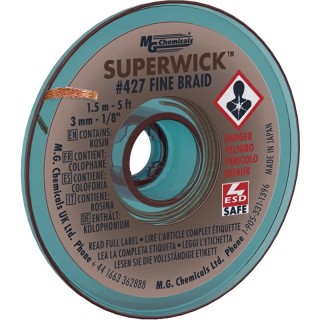 Super Wick De-Soldering Braid 1.5 m Length, 3 mm Width, High Purity Oxide-Free Copper Braid Model 427