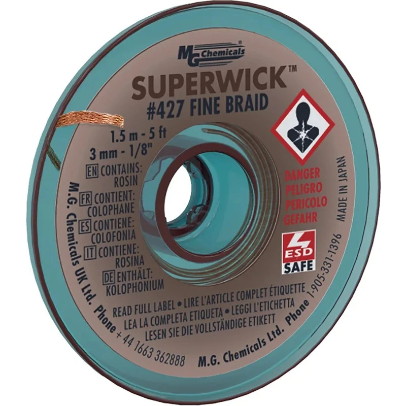 Super Wick De-Soldering Braid 1.5 m Length, 3 mm Width, High Purity Oxide-Free Copper Braid Model 427