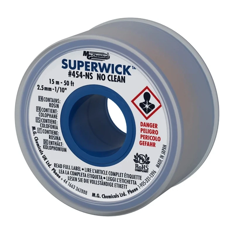 Super Wick No Clean De-Soldering Braid 2.5 mm Width 15 m Length 454-NS