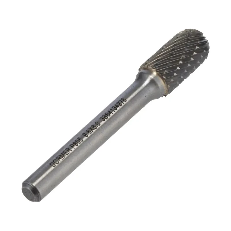 Dormer Ball Nosed Cylinder Burr, Head Diameter 9.6 mm, Shank Diameter 6 mm, Overall Length 64 mm, Bright Finish P8059.6X6.0