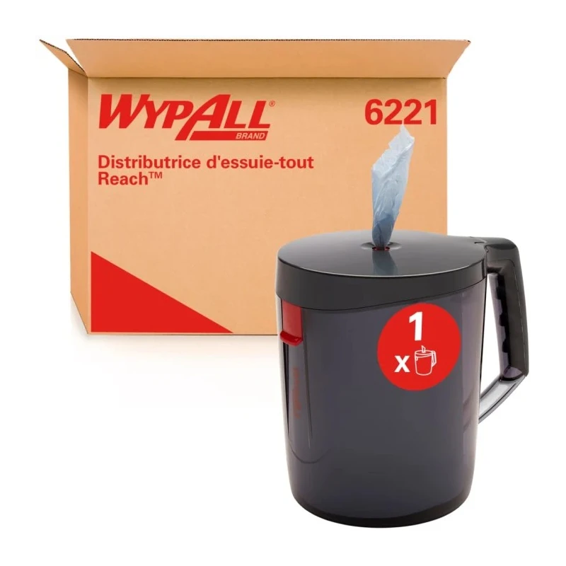 WYPALL Reach™ 6221 Wipe Dispenser Floor Manual Black Centre Feed Roll Germany 180mm Width 224mm Height 254mm Depth 6221