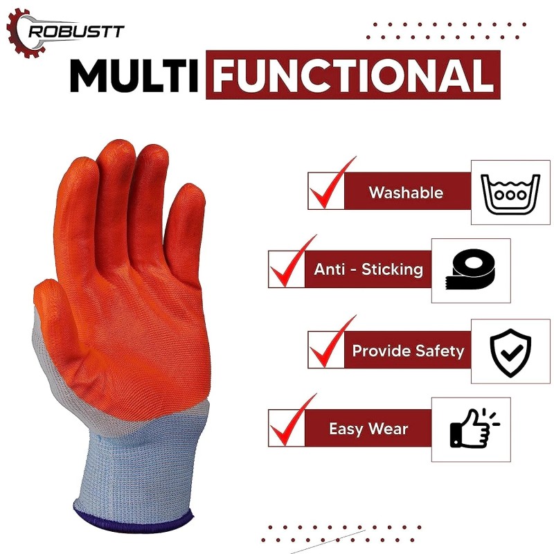 Buy Robustt White on Orange Nylon Gloves - Pack of 50