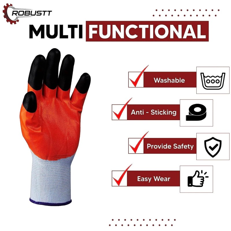 Buy Robustt Multicolor Nylon Nitrile Safety Hand Gloves (pack of 500)