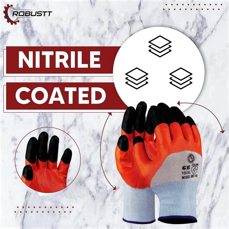 Buy Robustt Multicolor Nylon Nitrile Safety Hand Gloves (pack of 500)