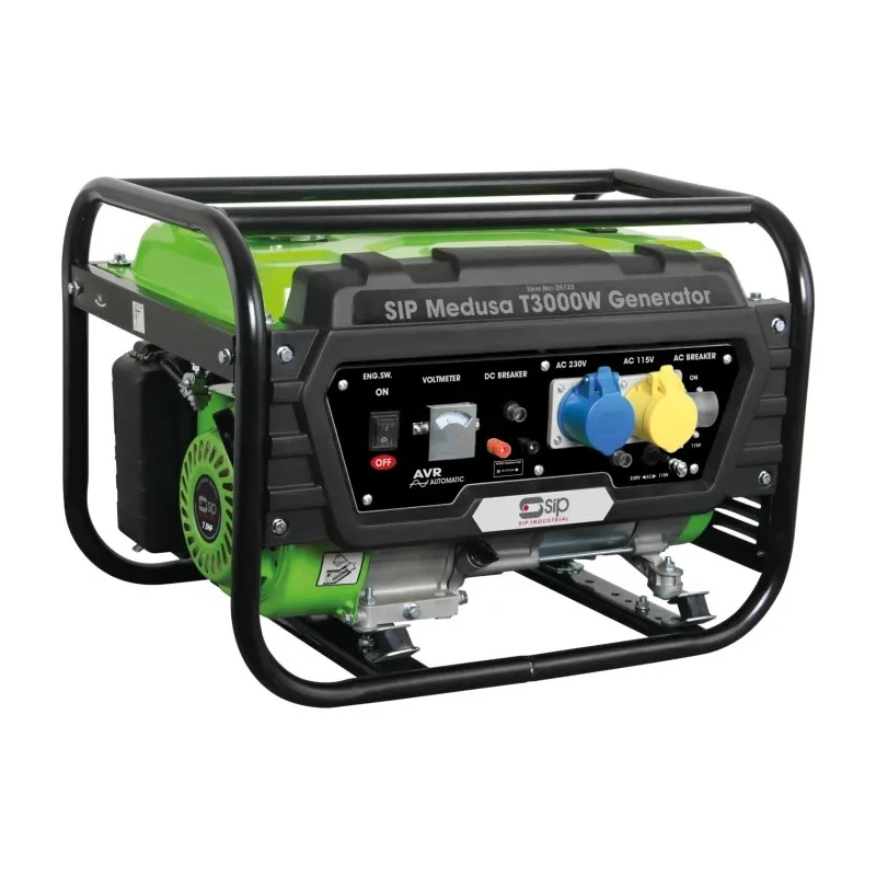 SIP Petrol Powered Generator 3kW Maximum Output, 2.7kW Continuous, 110V, 230V Output, 15L Fuel Tank Capacity, 47kg 25133