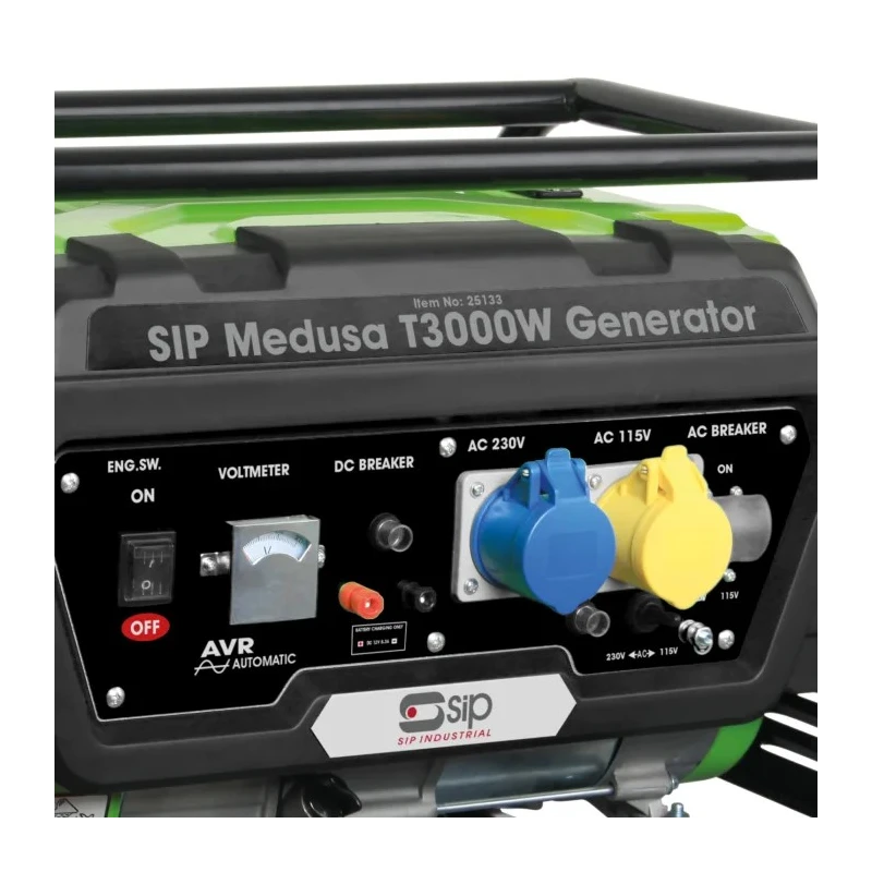 SIP Petrol Powered Generator 3kW Maximum Output, 2.7kW Continuous, 110V, 230V Output, 15L Fuel Tank Capacity, 47kg 25133