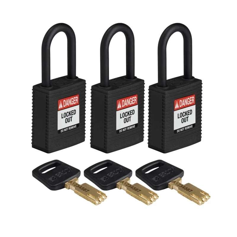 Brady Black Padlock Plastic Nylon 6.35 mm Shackle Diameter, 38.1 mm Shackle Length 150315