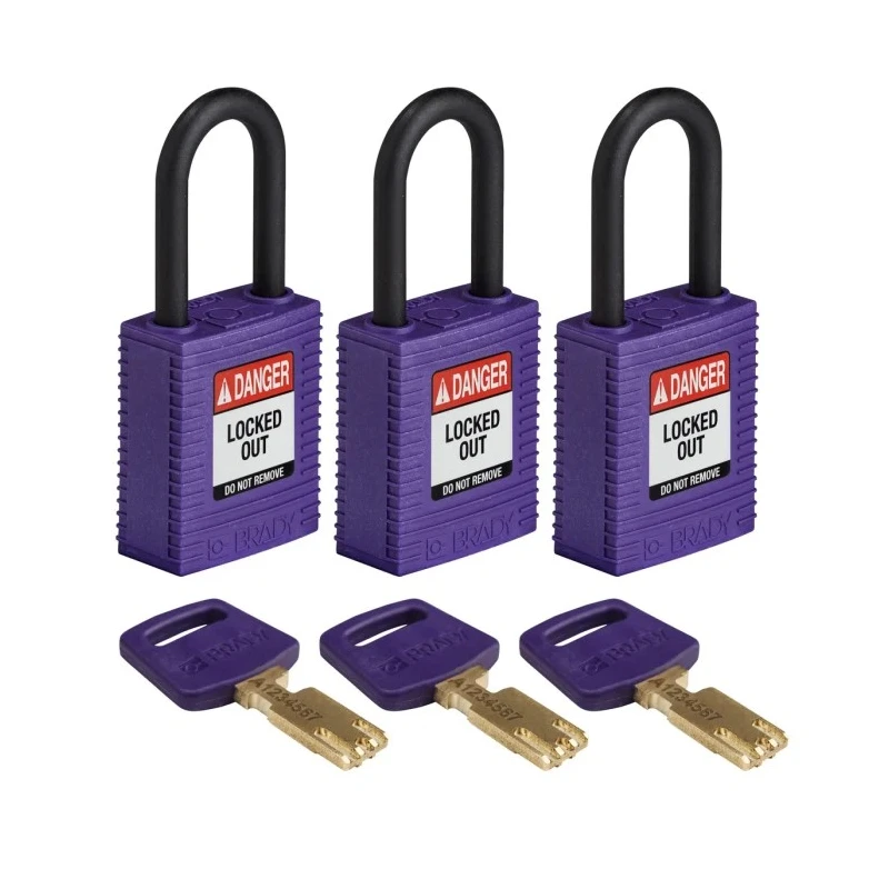 Brady Purple Nylon Plastic Padlock 6.35 mm Shackle Diameter, 38.1 mm Length 150353