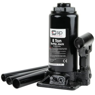 SIP 8 Ton Bottle Jack with Screw Extension, Serrated Saddle, Heavy-Duty Cast Iron Base, Safety Valve 03656